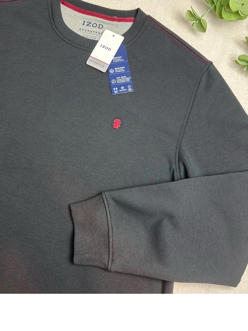 Izod Men's Size L Crew Neck Sweatshirt Black Advantage Performance Soft NWT